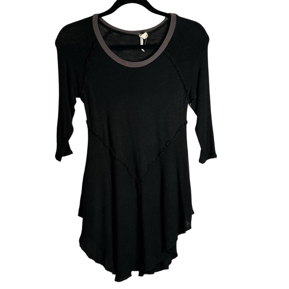 Free People Intimately Weekend Layering Top Black Gray Combo Burnout S Raw Edge - Picture 2 of 11